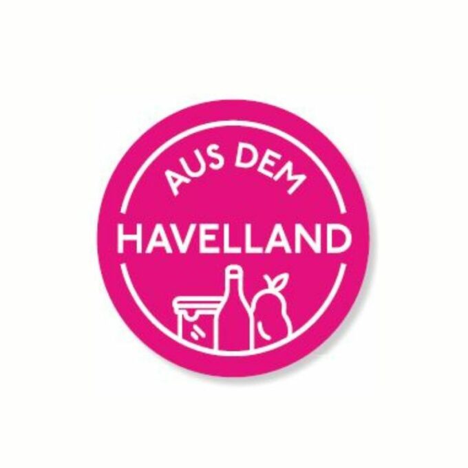 Aus dem Havelland Produktlabel Aufkleber weiß auf pink